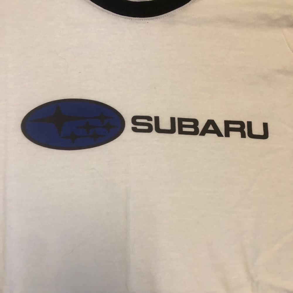 Subaru Ringer T-Shirt White Black Tultex 100% Cotton Car Graphic Tee Tuner - Picture 2 of 6